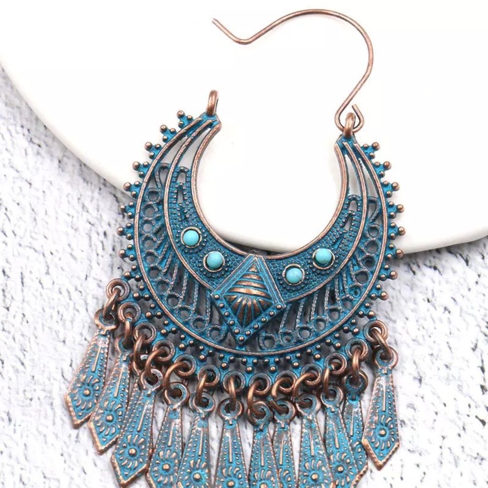 Ethnic Bronze Carved Turkish Earring For Women - Picture 2 of 6